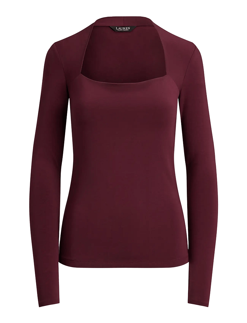 Lauren Ralph Lauren - Stretch Jersey Square-Neck Top - langerma toppar - dark garnet - 1