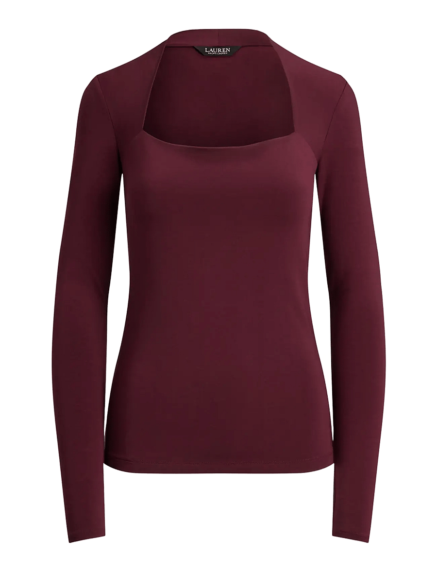 Lauren Ralph Lauren - Stretch Jersey Square-Neck Top - langärmlige tops - dark garnet - 1