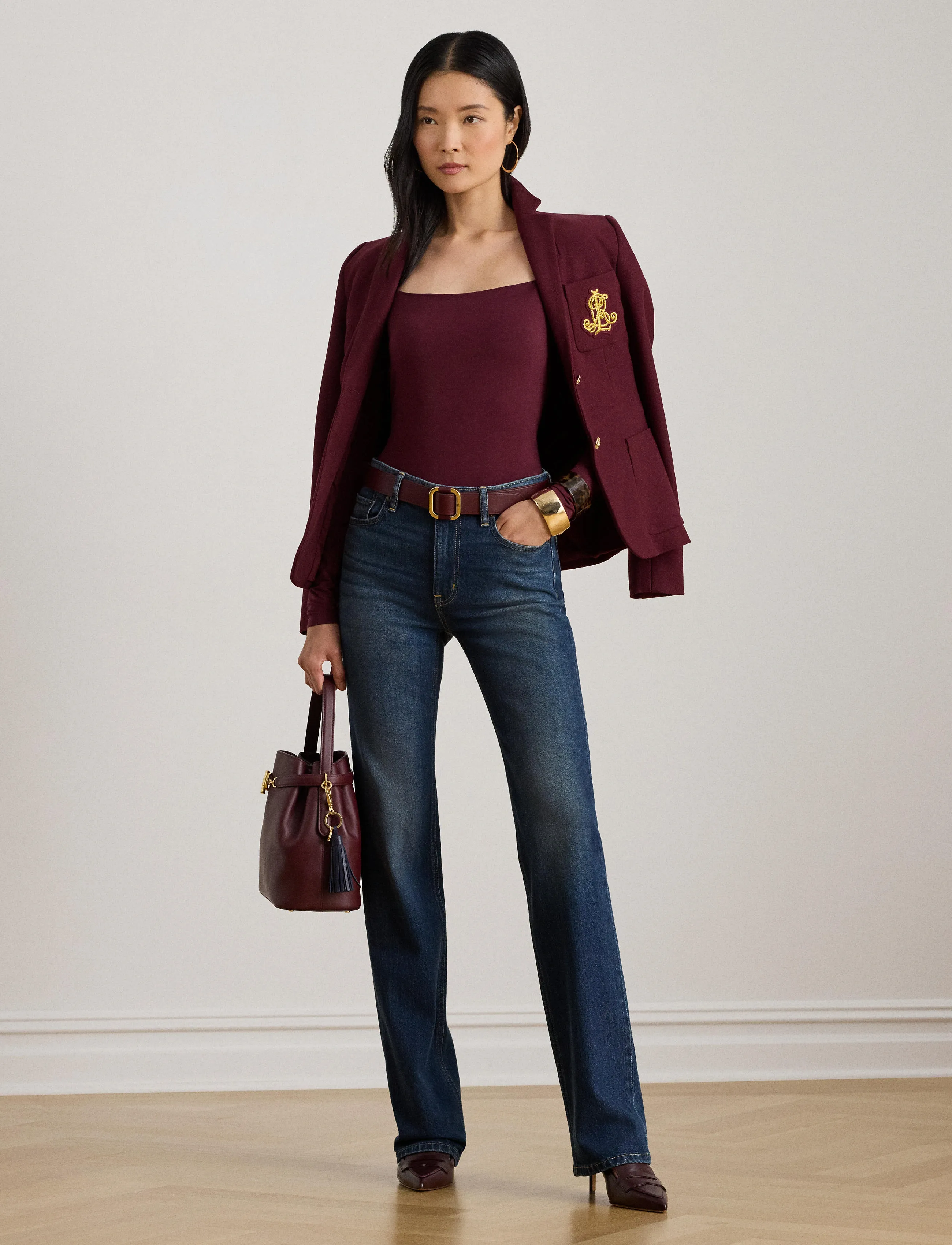 Lauren Ralph Lauren Stretch Jersey Square-Neck Top - T-Shirts & Tops - DARK GARNET / burgundy