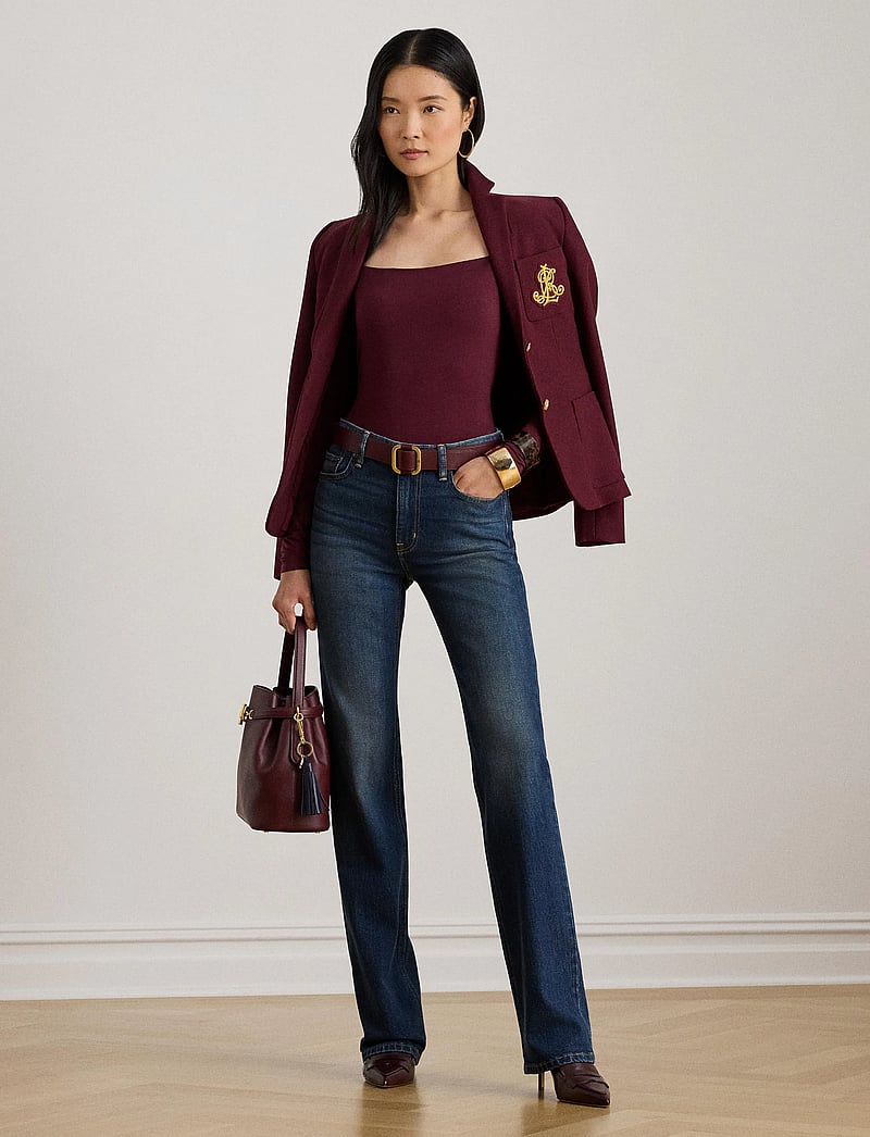 Lauren Ralph Lauren - Stretch Jersey Square-Neck Top - langerma toppar - dark garnet - 0