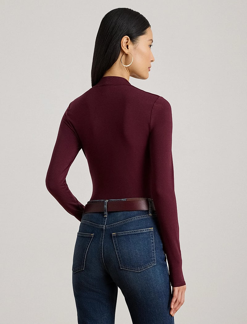 Lauren Ralph Lauren - Stretch Jersey Square-Neck Top - langerma toppar - dark garnet - 3