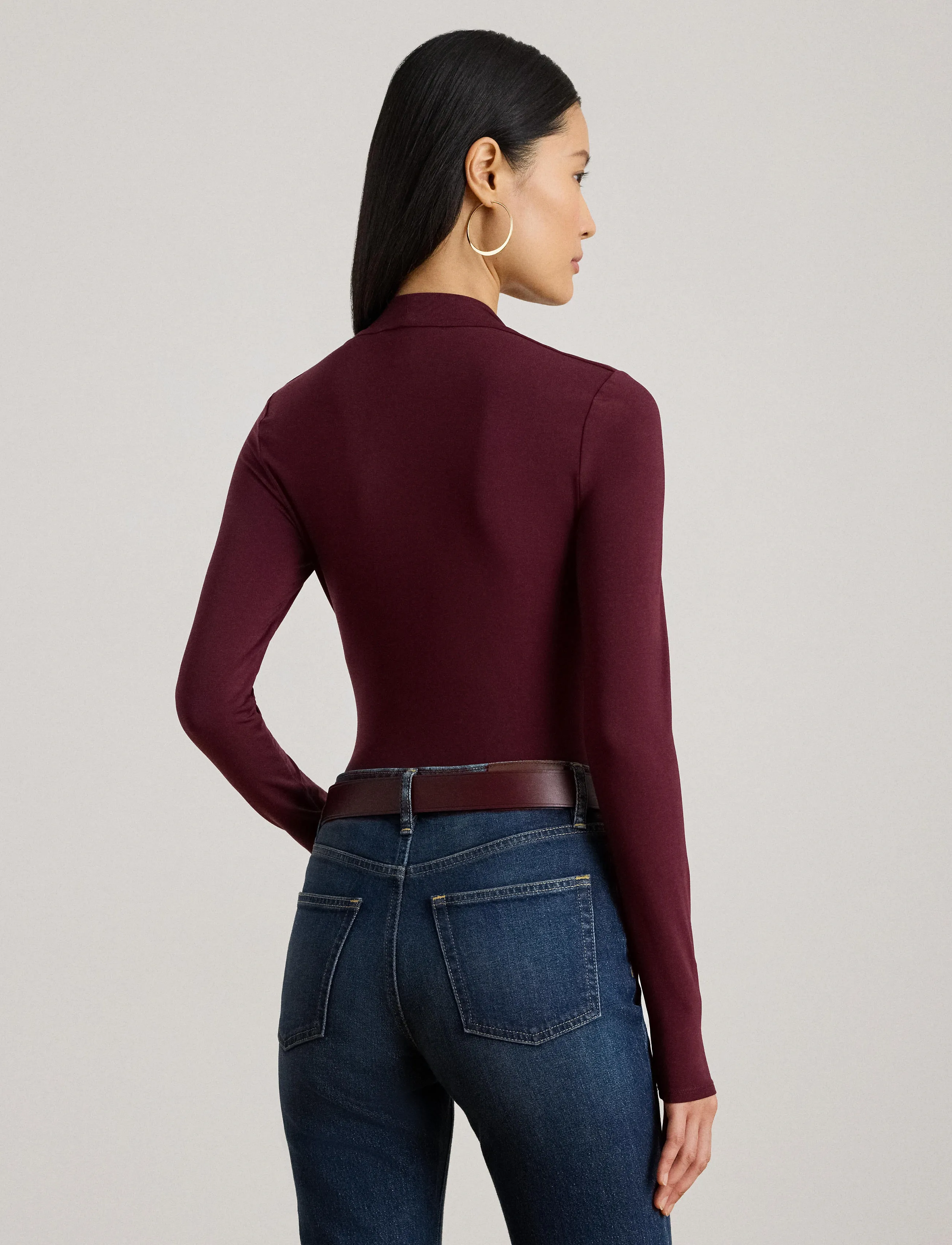 Lauren Ralph Lauren - Stretch Jersey Square-Neck Top - langärmlige tops - dark garnet - 3