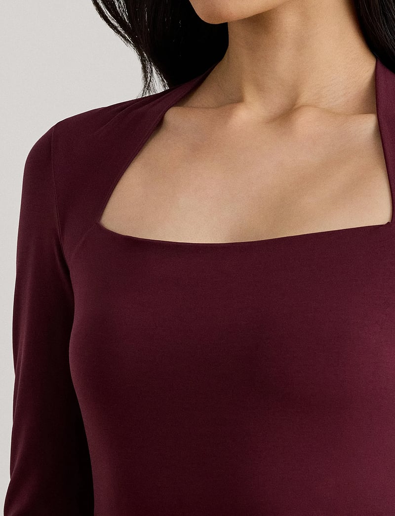 Lauren Ralph Lauren - Stretch Jersey Square-Neck Top - langerma toppar - dark garnet - 4