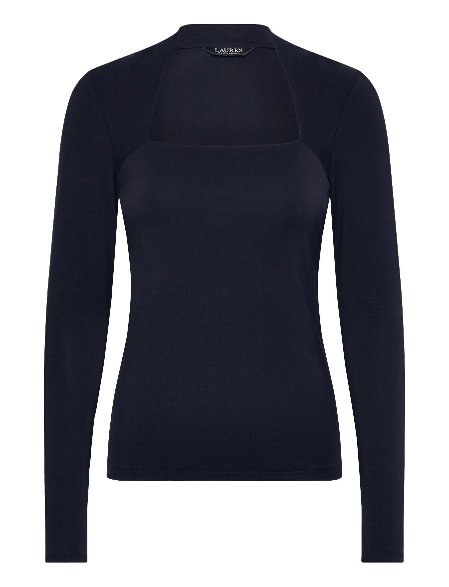 Lauren Ralph Lauren - Stretch Jersey Square-Neck Top - langærmede toppe - lauren navy - 1
