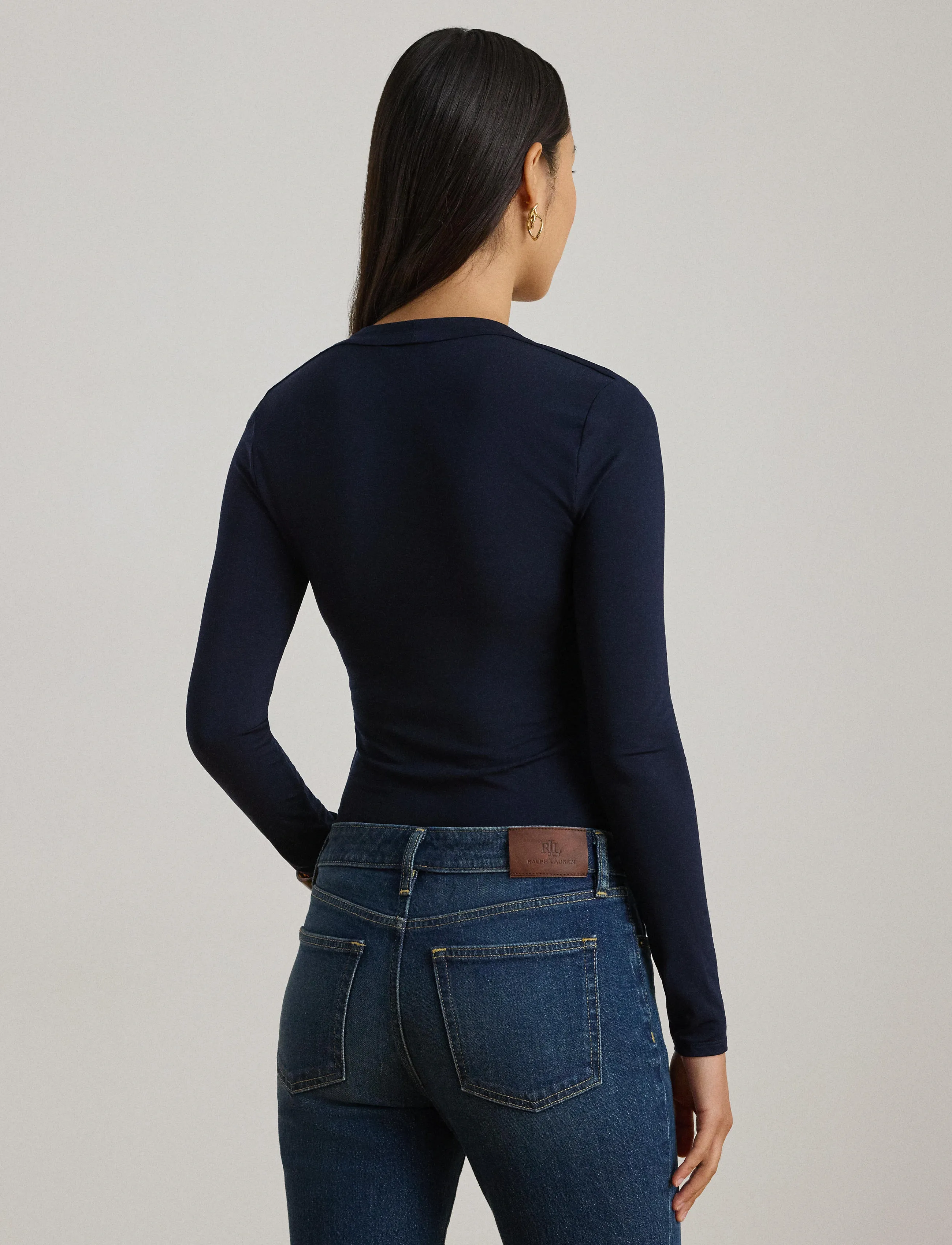 Lauren Ralph Lauren Stretch Jersey Square-Neck Top - Riided - LAUREN NAVY / navy