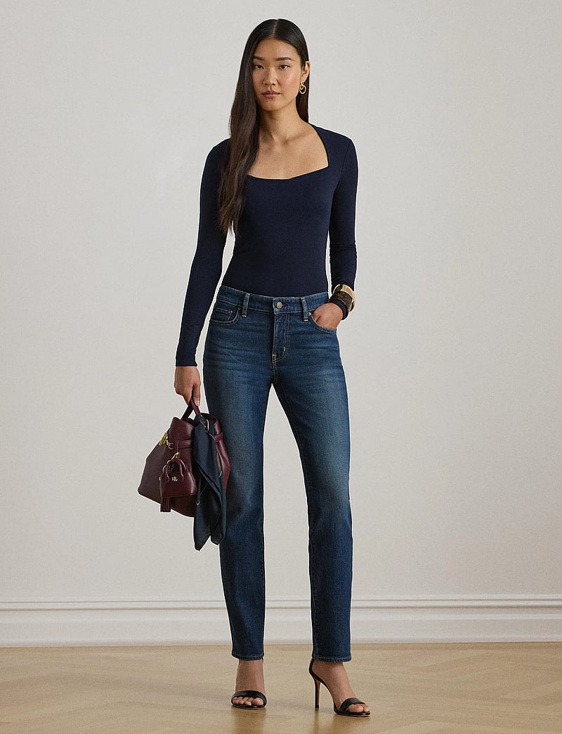 Lauren Ralph Lauren - Stretch Jersey Square-Neck Top - langærmede toppe - lauren navy - 4