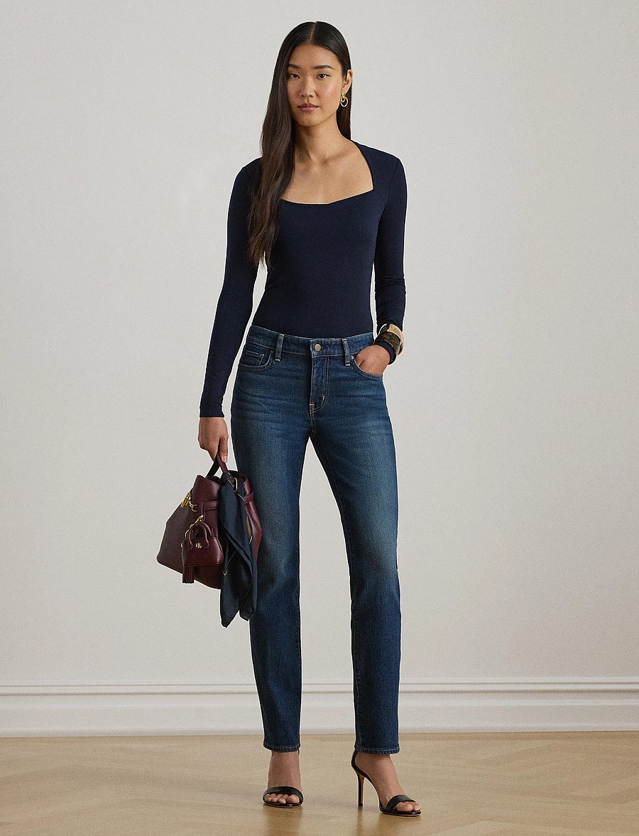 Lauren Ralph Lauren - Stretch Jersey Square-Neck Top - langærmede toppe - lauren navy - 4