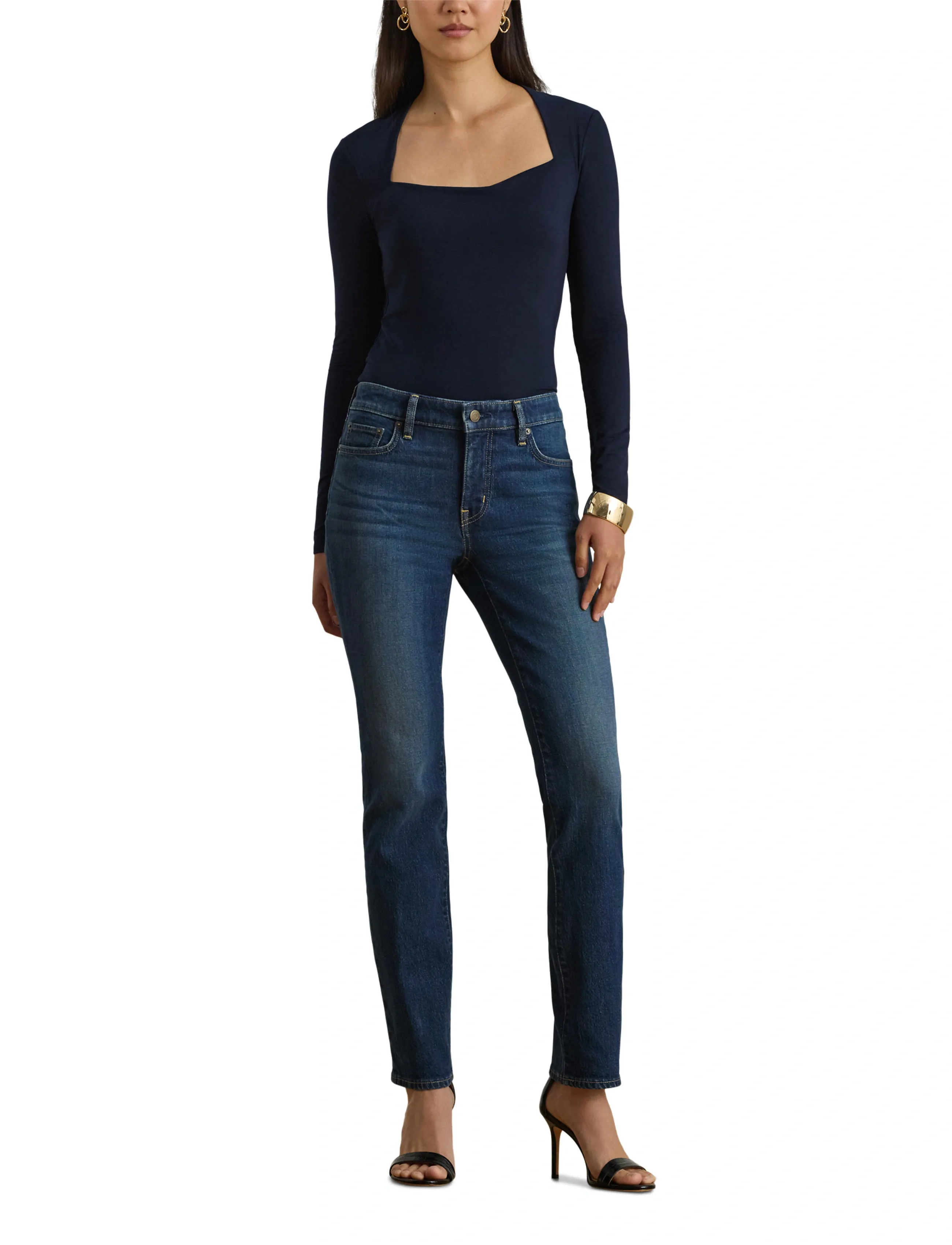 Lauren Ralph Lauren Stretch Jersey Square-Neck Top - Lauren Ralph Lauren - LAUREN NAVY / navy