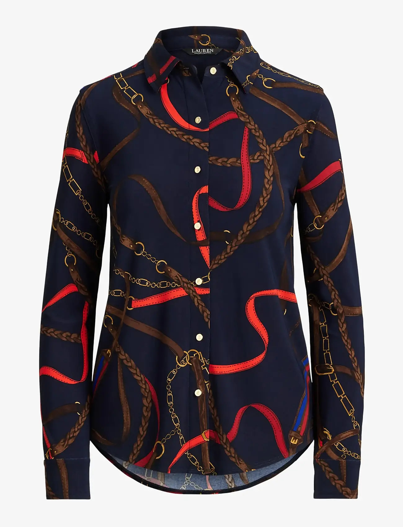 Lauren Ralph Lauren - Slim Fit Belting-Print Jersey Shirt - langärmlige hemden - navy multi - 1