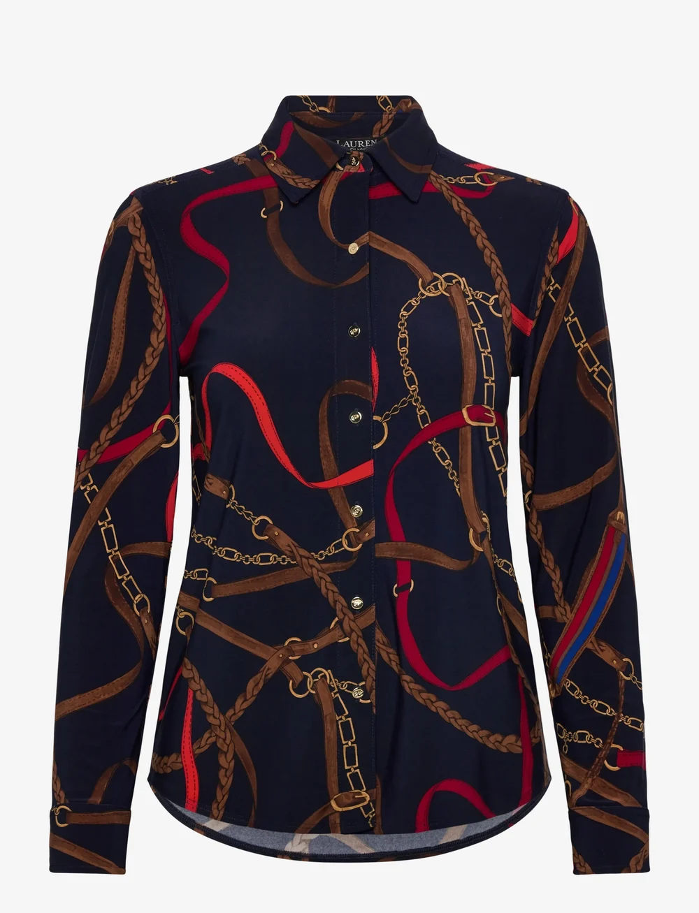 Lauren Ralph Lauren - Slim Fit Belting-Print Jersey Shirt - langærmede skjorter - navy multi - 0