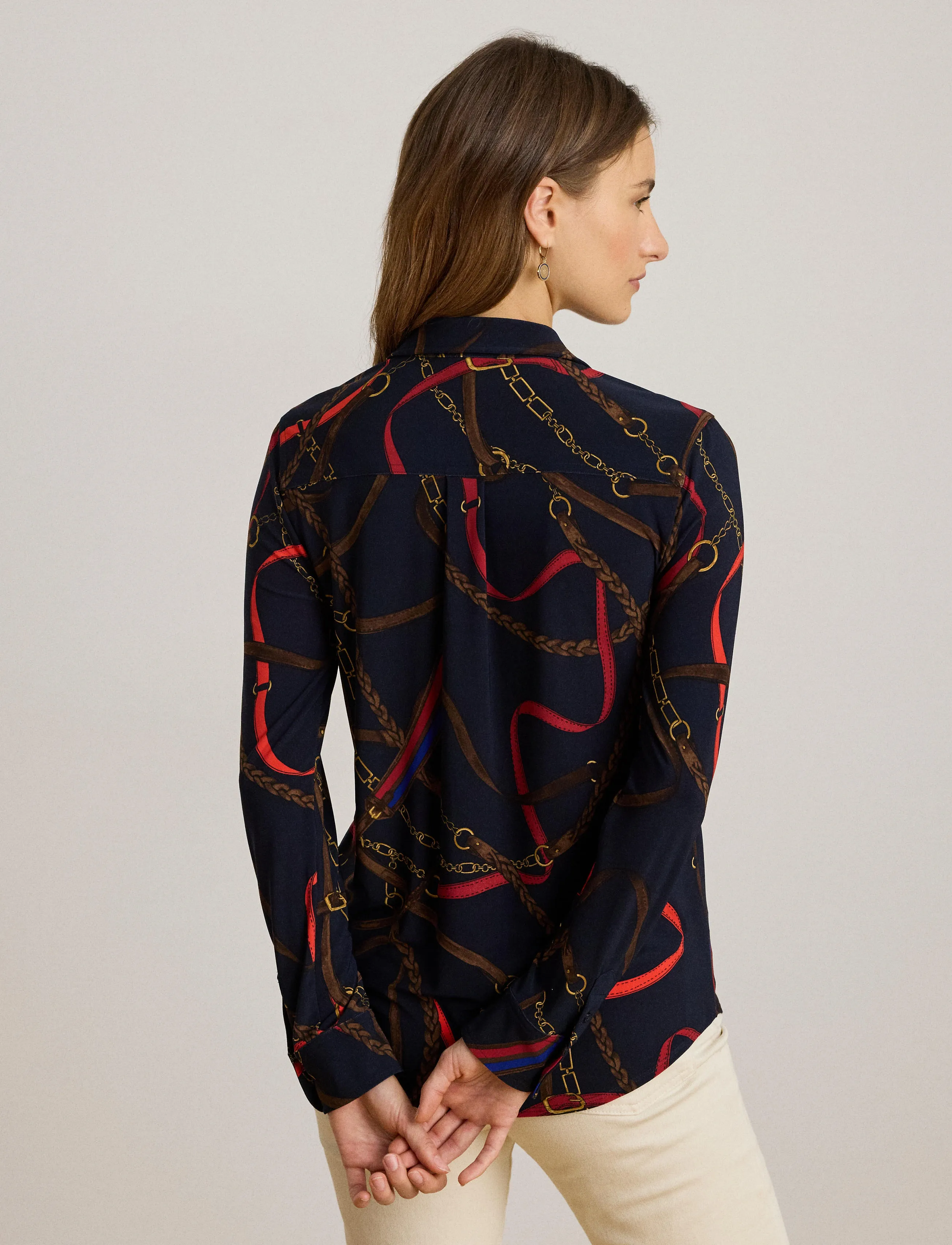 Lauren Ralph Lauren Slim Fit Belting-Print Jersey Shirt, S, Navy, Skjorter > Langærmede, Dame