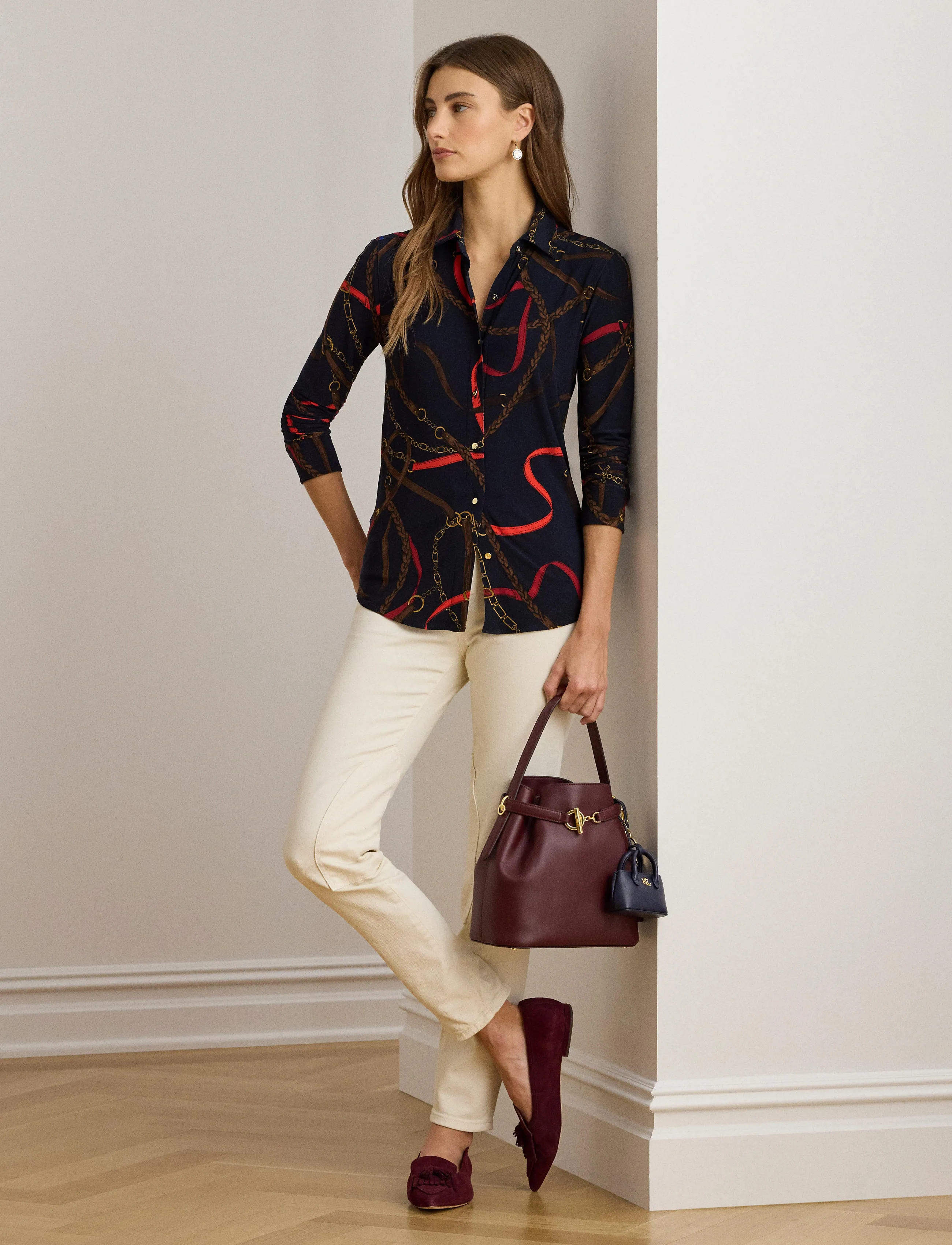 Lauren Ralph Lauren Slim Fit Belting-Print Jersey Shirt - Langærmede skjorter - NAVY MULTI / navy