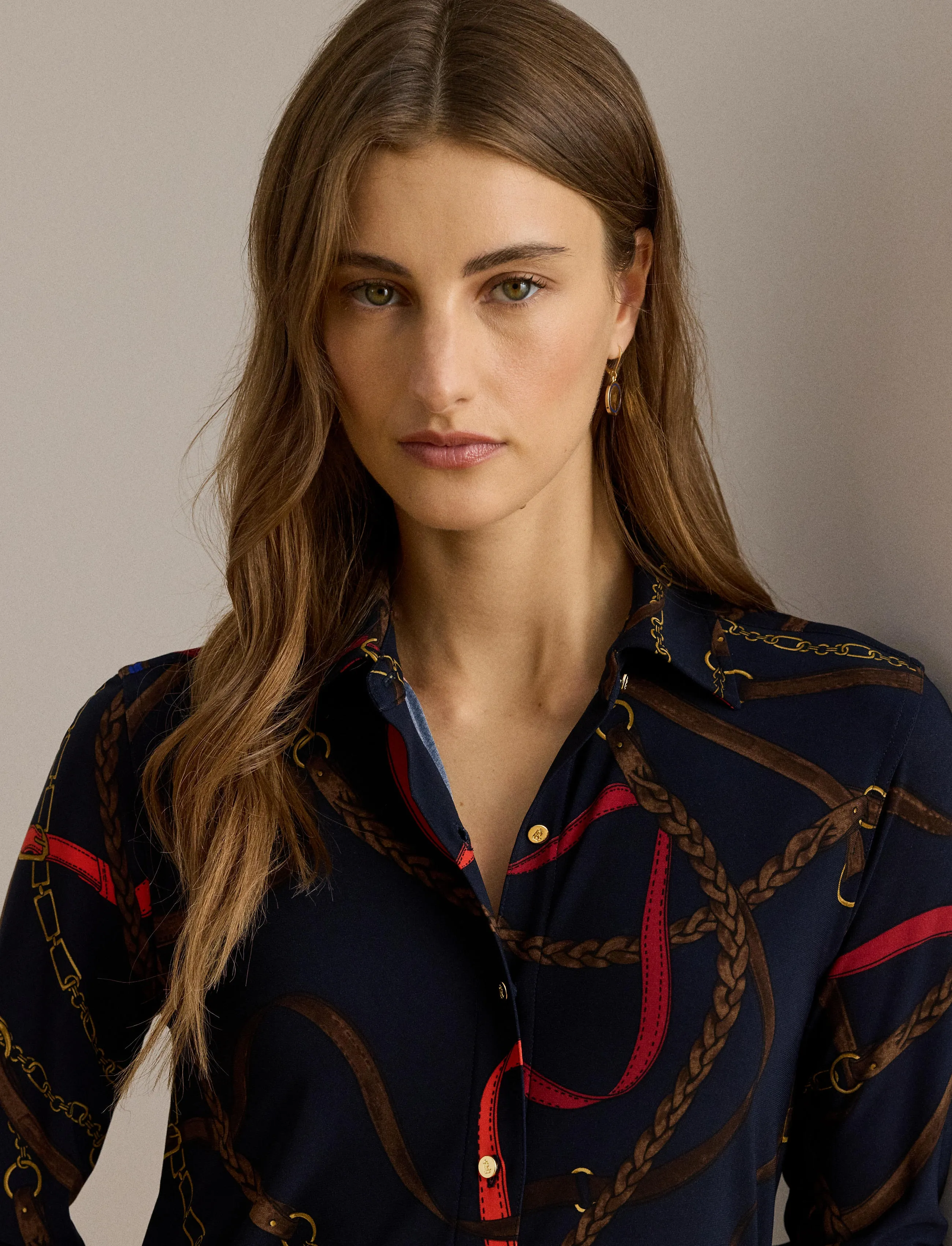 Lauren Ralph Lauren - Slim Fit Belting-Print Jersey Shirt - langärmlige hemden - navy multi - 4