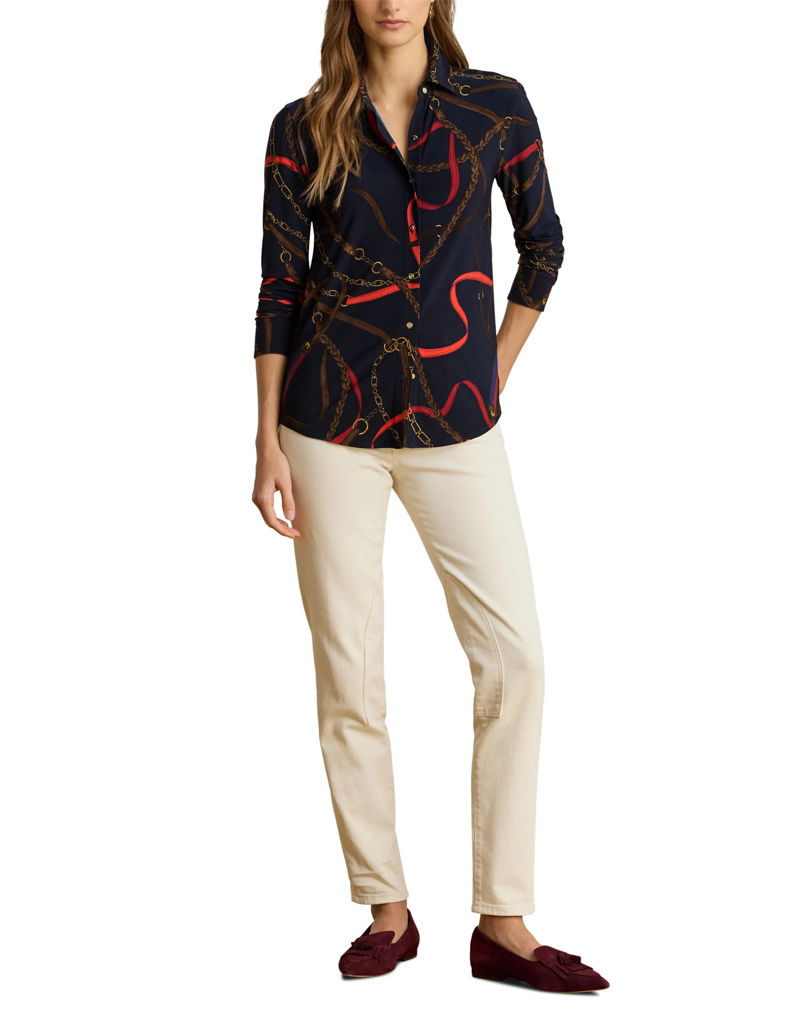 Lauren Ralph Lauren Slim Fit Belting-Print Jersey Shirt - Lauren Ralph Lauren - NAVY MULTI / navy