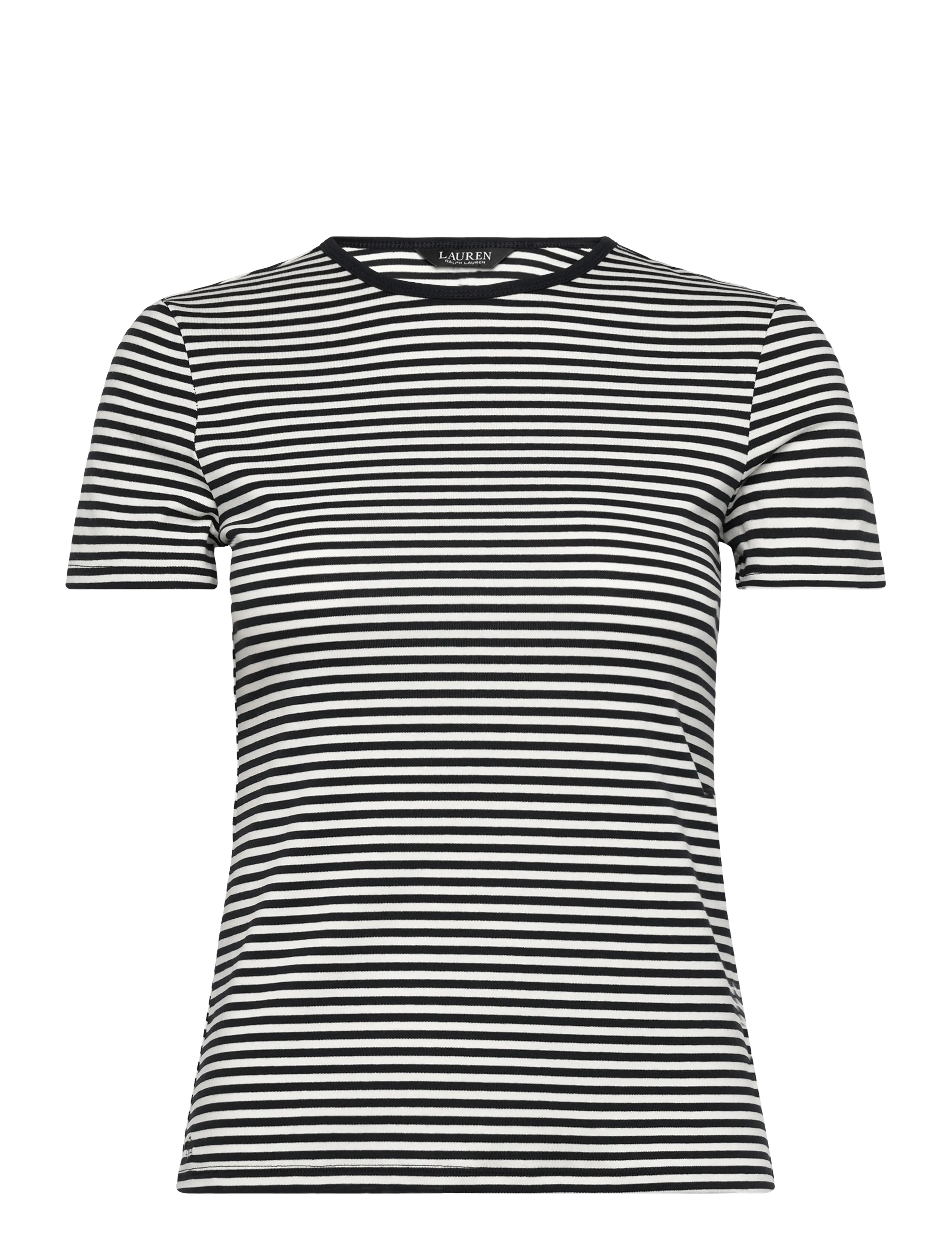 Lauren Ralph Lauren Striped Stretch Cotton Crewneck Tee - Tøj - LAUREN NAVY/MASCA / black
