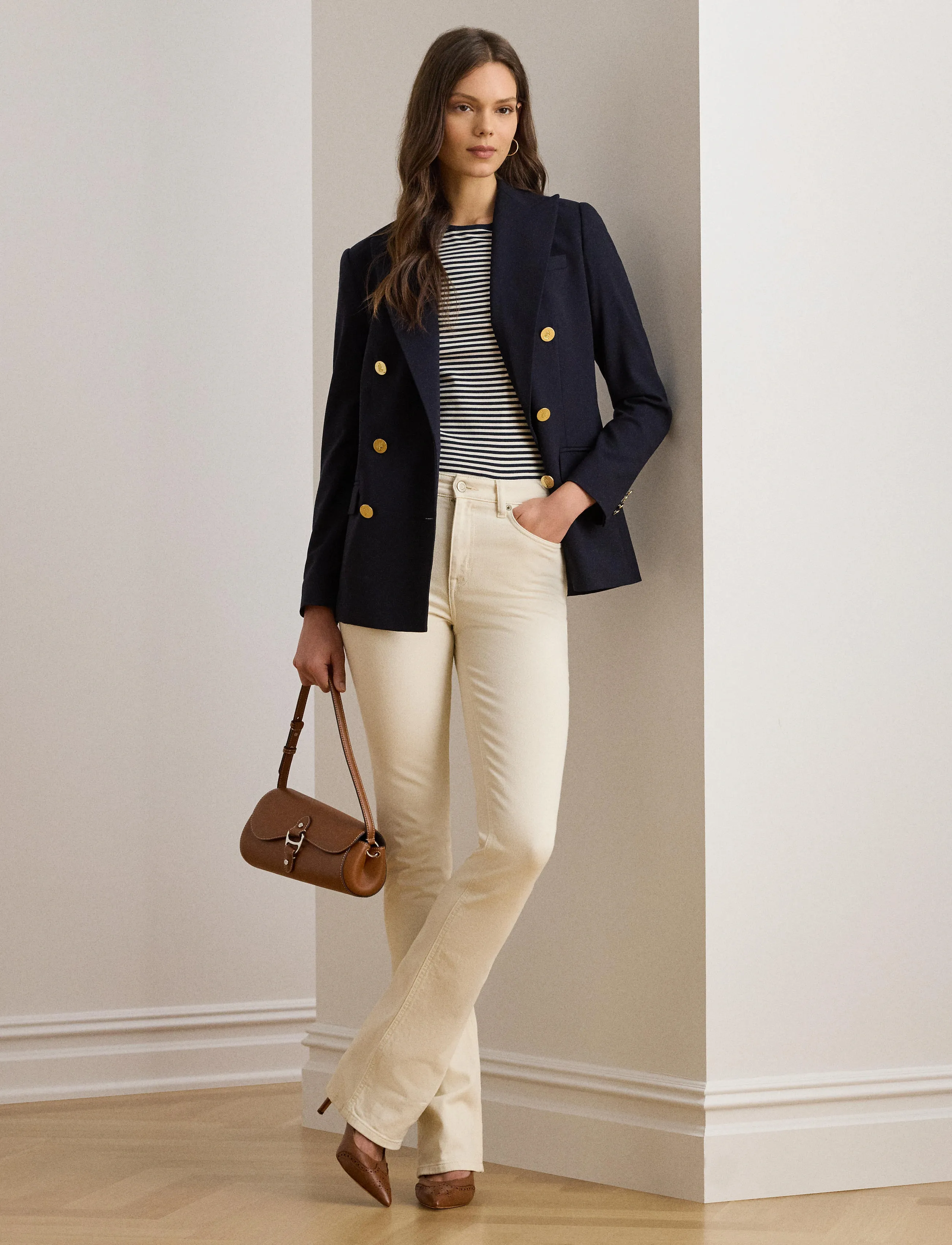 Lauren Ralph Lauren Striped Stretch Cotton Crewneck Tee - T-shirts & Toppe - LAUREN NAVY/MASCA / black