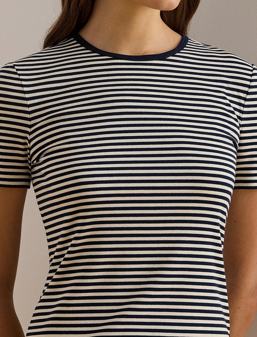 Lauren Ralph Lauren - Striped Stretch Cotton Crewneck Tee - t-shirts - lauren navy/masca - 4