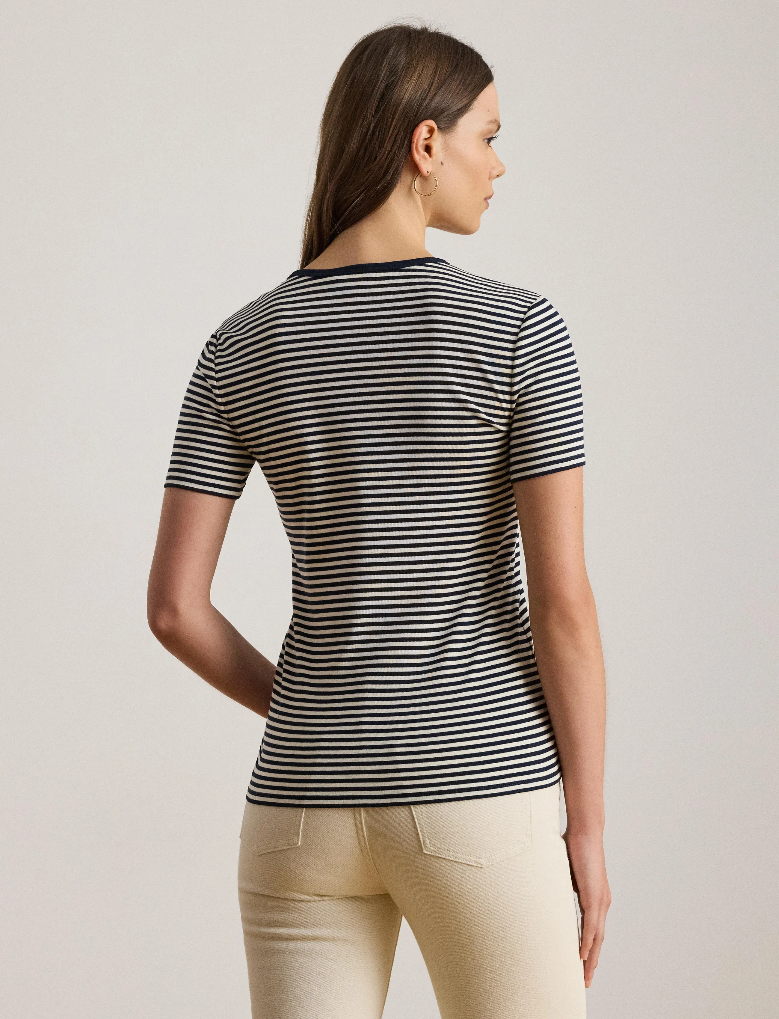 Lauren Ralph Lauren - Striped Stretch Cotton Crewneck Tee - stuttermarbolir - lauren navy/masca - 5