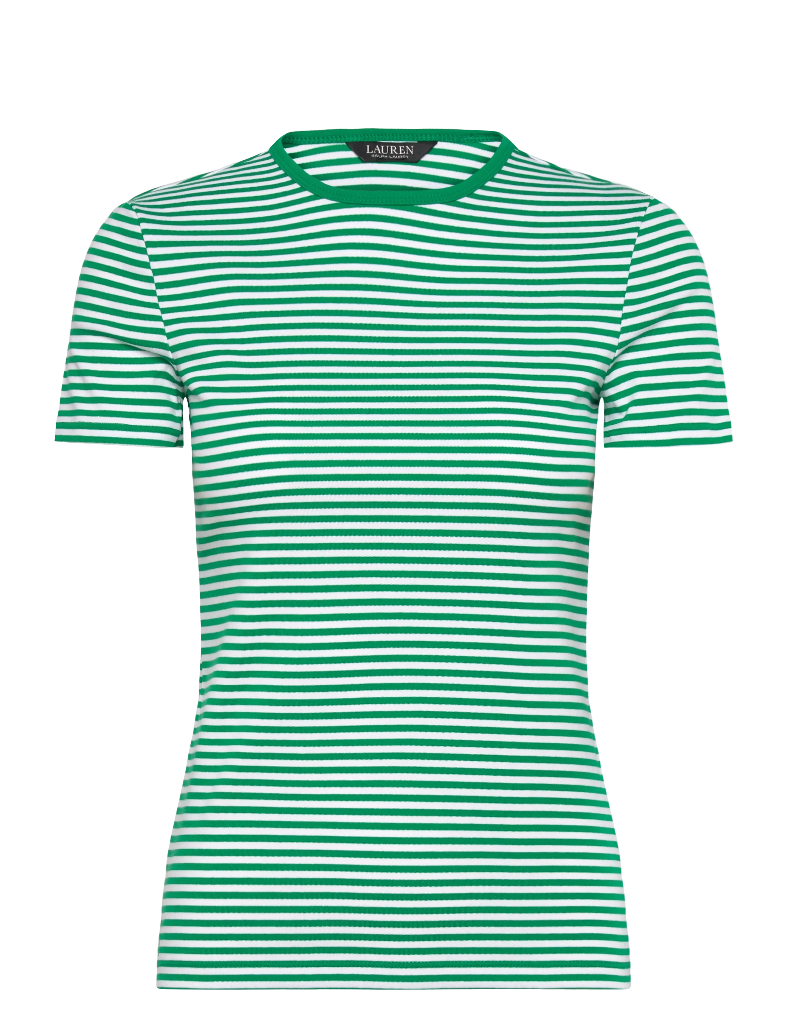 Striped Stretch Cotton Crewneck Tee - STEM/WHITE