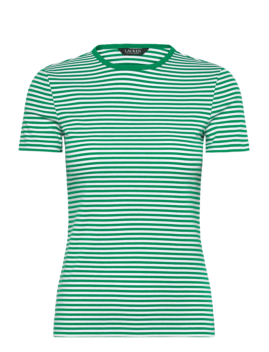 Lauren Ralph Lauren - Striped Stretch Cotton Crewneck Tee - t-shirts - stem/white - 1