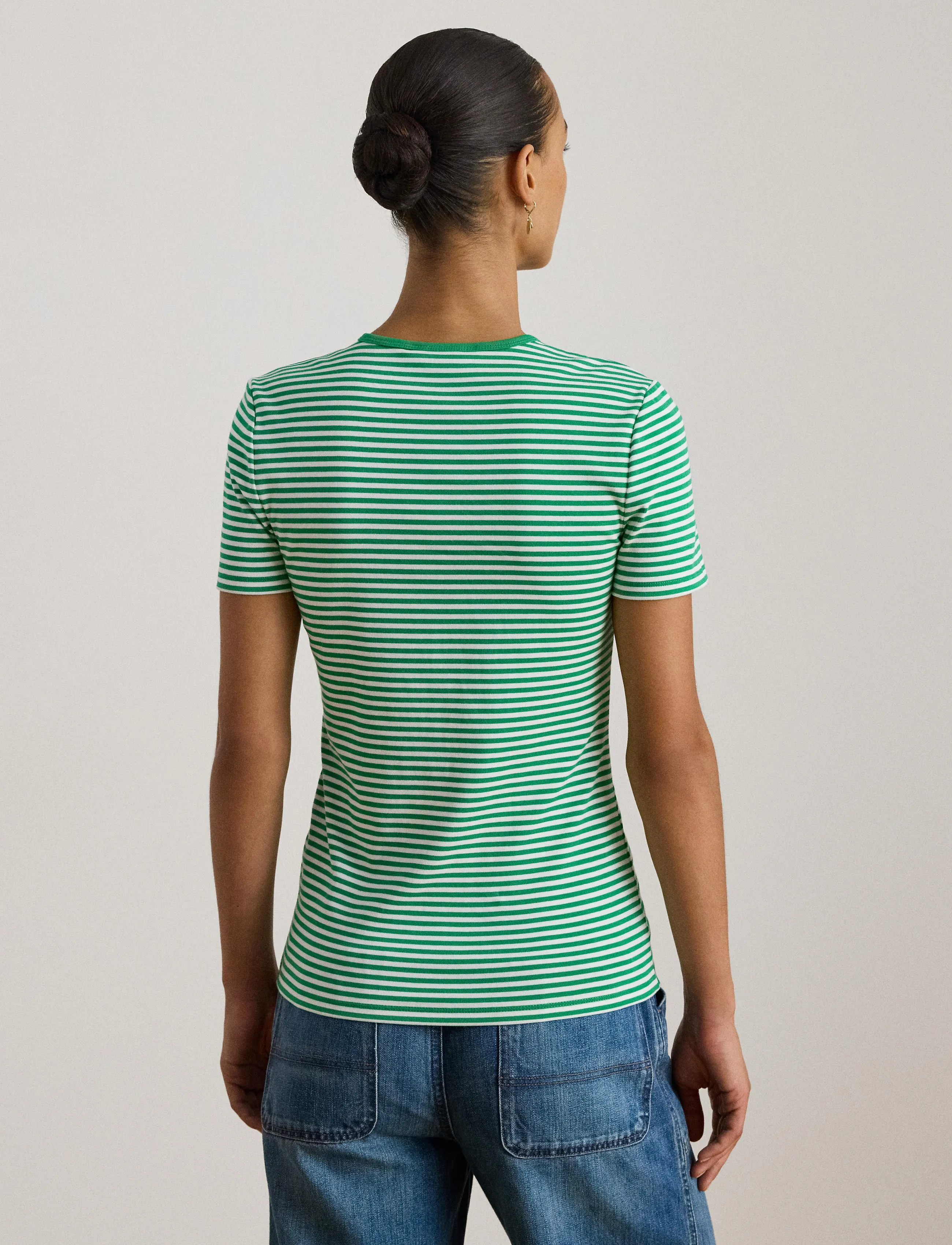 Lauren Ralph Lauren - Striped Stretch Cotton Crewneck Tee - t-shirts - stem/white - 5