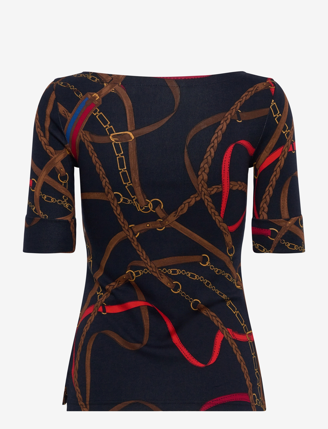 Lauren Ralph Lauren - Belting-Print Cotton Boatneck Tee - t-shirts - navy multi - 1