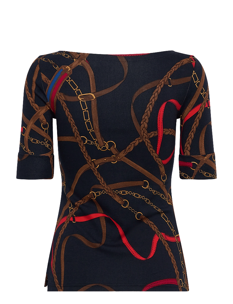 Lauren Ralph Lauren - Belting-Print Cotton Boatneck Tee - t-shirts - navy multi - 1