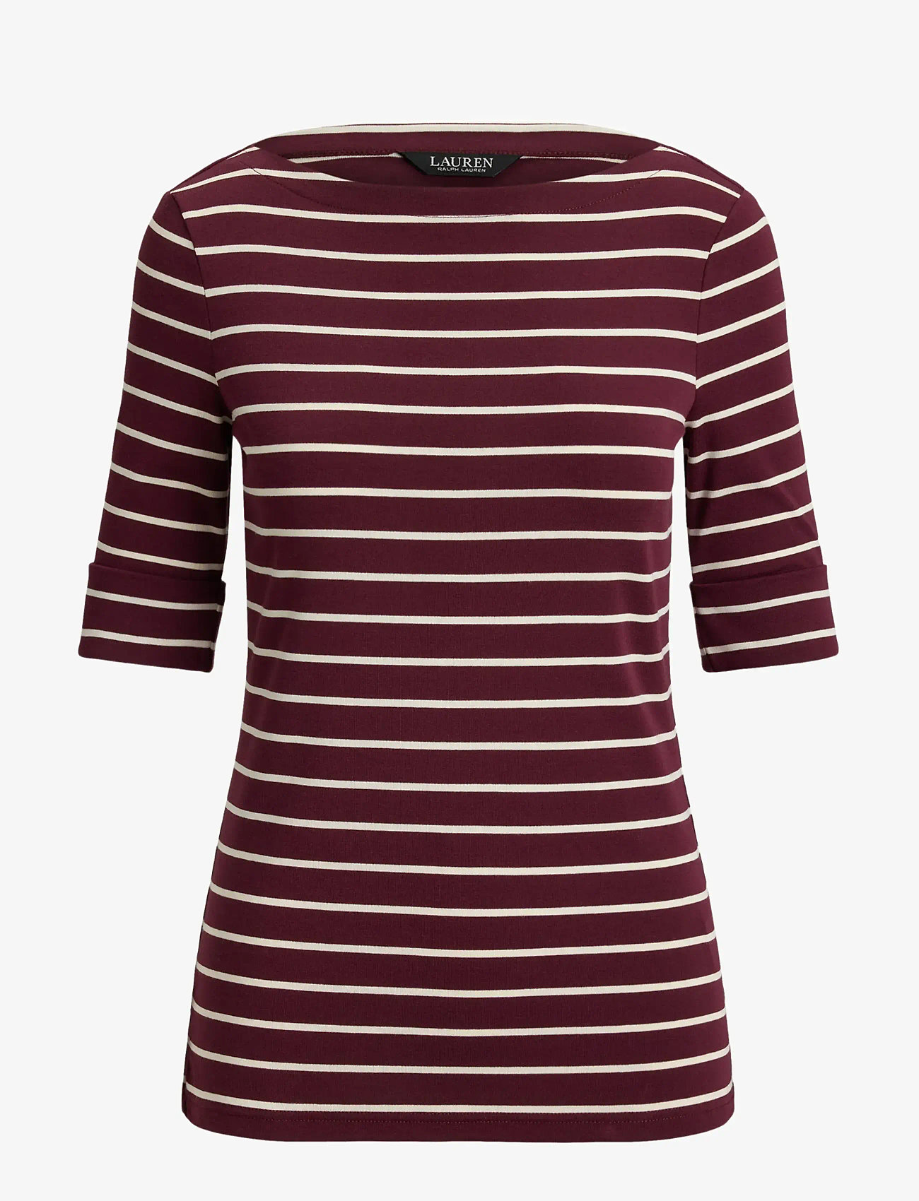 Lauren Ralph Lauren - Striped Stretch Cotton Boatneck Tee - t-shirty - dark garnet/masca - 1