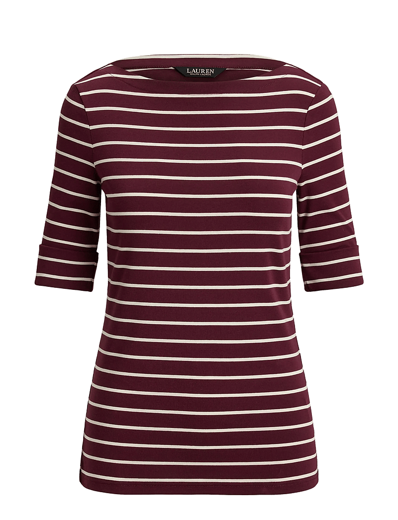 Lauren Ralph Lauren - Striped Stretch Cotton Boatneck Tee - t-shirty - dark garnet/masca - 1