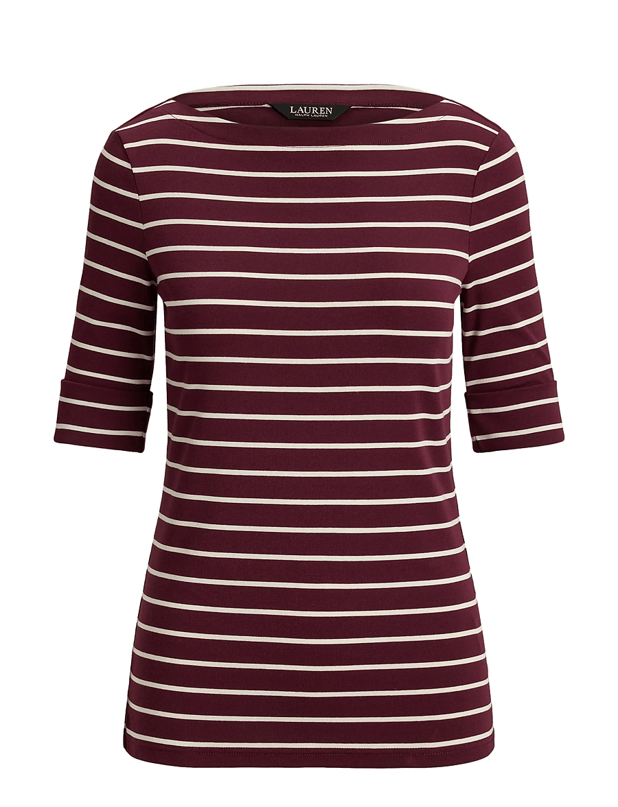 Lauren Ralph Lauren - Striped Stretch Cotton Boatneck Tee - t-särgid - dark garnet/masca - 1