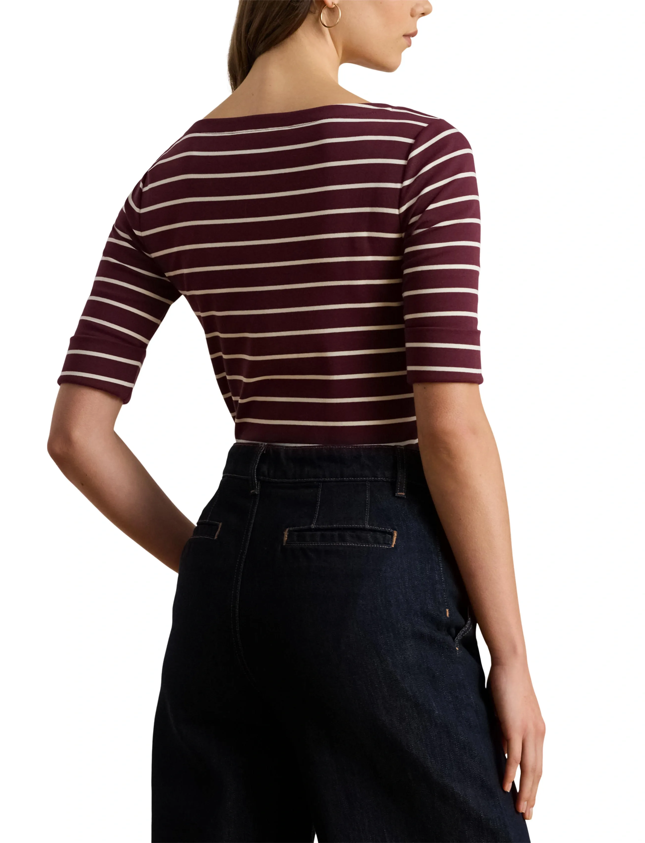 Lauren Ralph Lauren - Striped Stretch Cotton Boatneck Tee - t-särgid - dark garnet/masca - 5