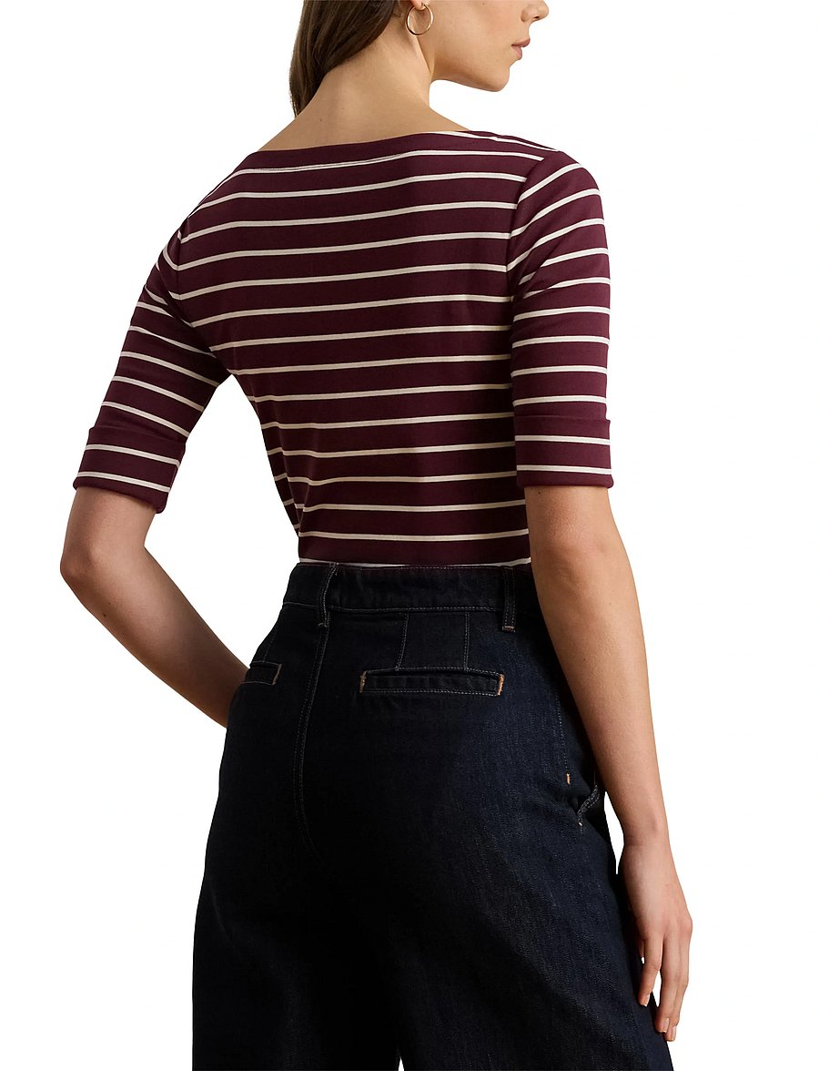 Lauren Ralph Lauren - Striped Stretch Cotton Boatneck Tee - t-särgid - dark garnet/masca - 5