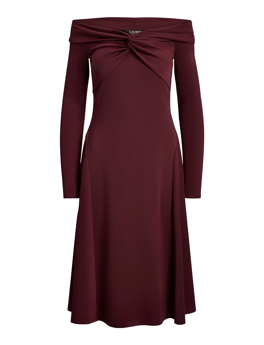 Lauren Ralph Lauren - Twist-Front Off-the-Shoulder Dress - robes de fête - dark garnet - 1