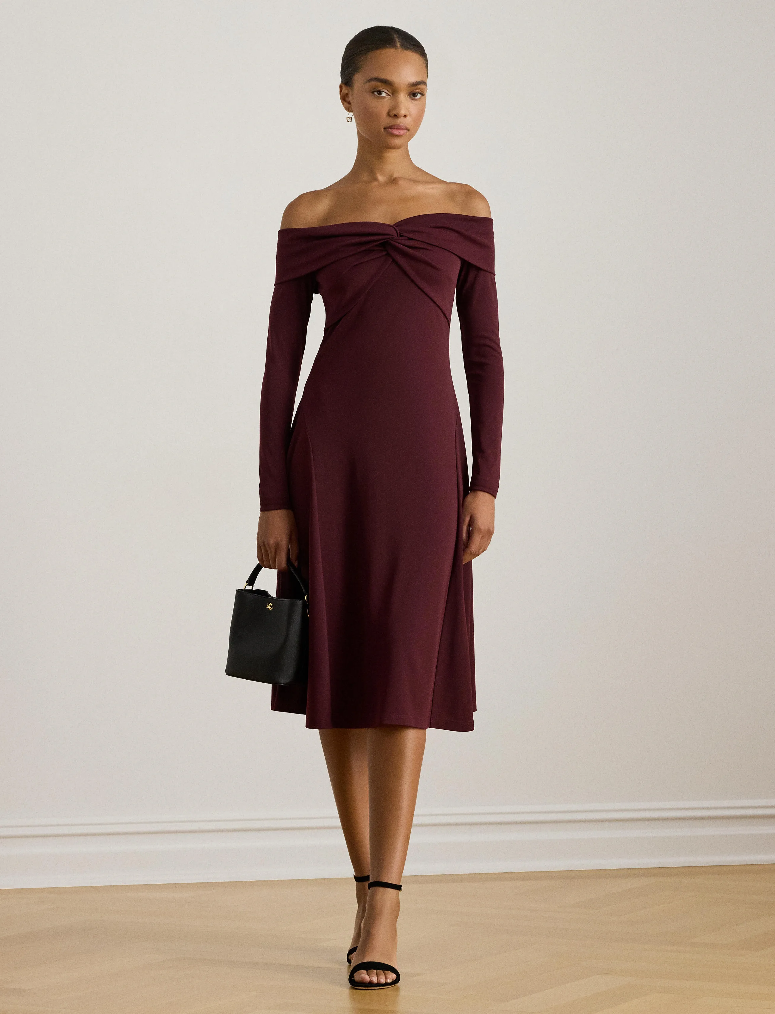 Lauren Ralph Twist-Front Off-The-Shoulder Dress, 36, Dresses, Burgunderrot - Knee-length & Midi, Frauen