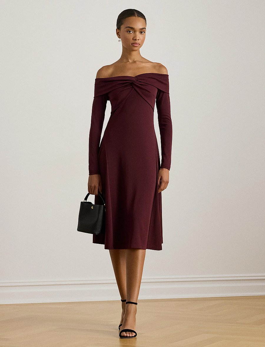 Lauren Ralph Lauren - Twist-Front Off-the-Shoulder Dress - robes de fête - dark garnet - 0