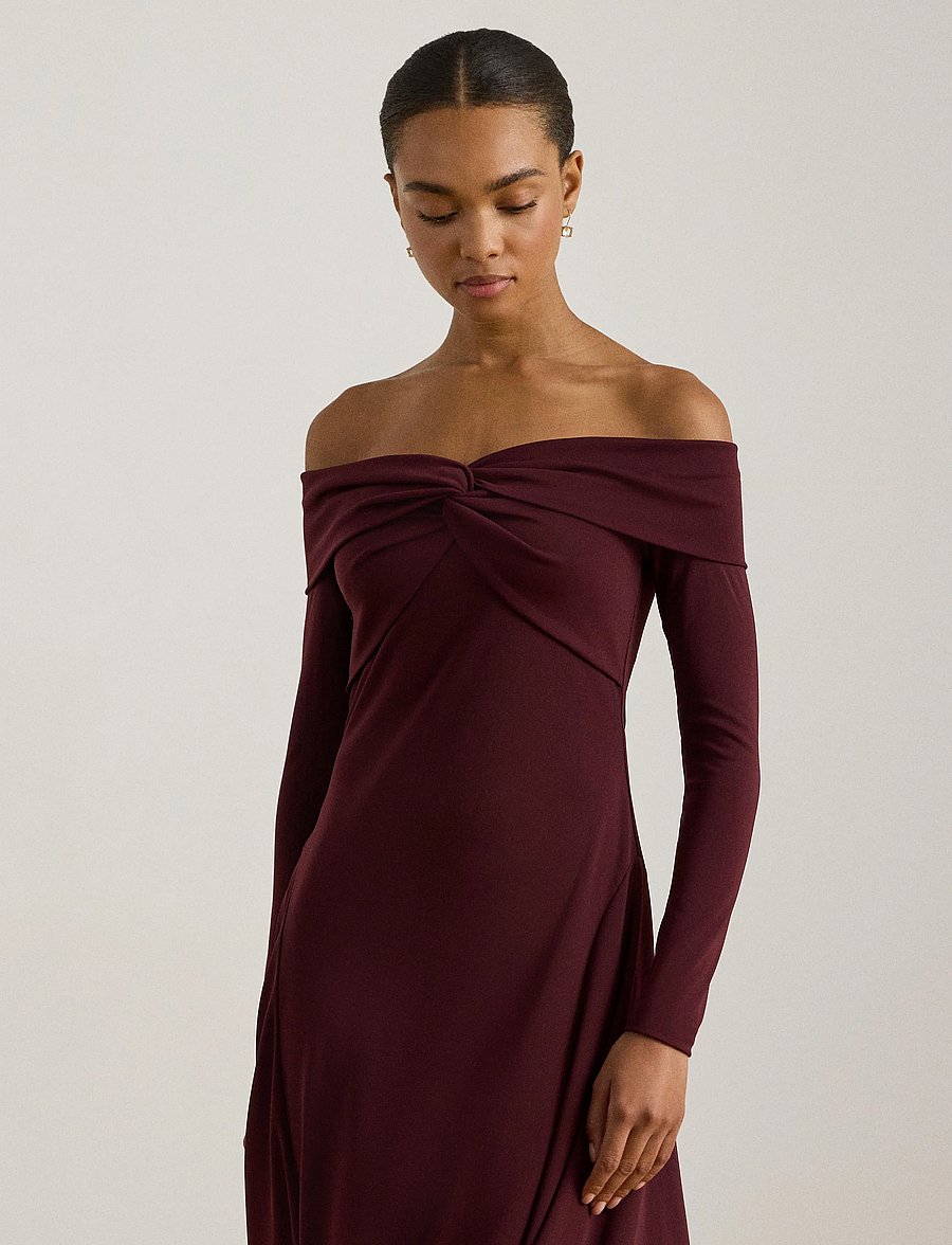 Lauren Ralph Lauren - Twist-Front Off-the-Shoulder Dress - robes de fête - dark garnet - 3