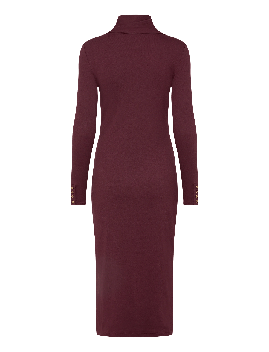 Lauren Ralph Lauren - Scarf-Trim Cotton-Blend Rib-Knit Dress - knitted dresses - dark garnet - 2