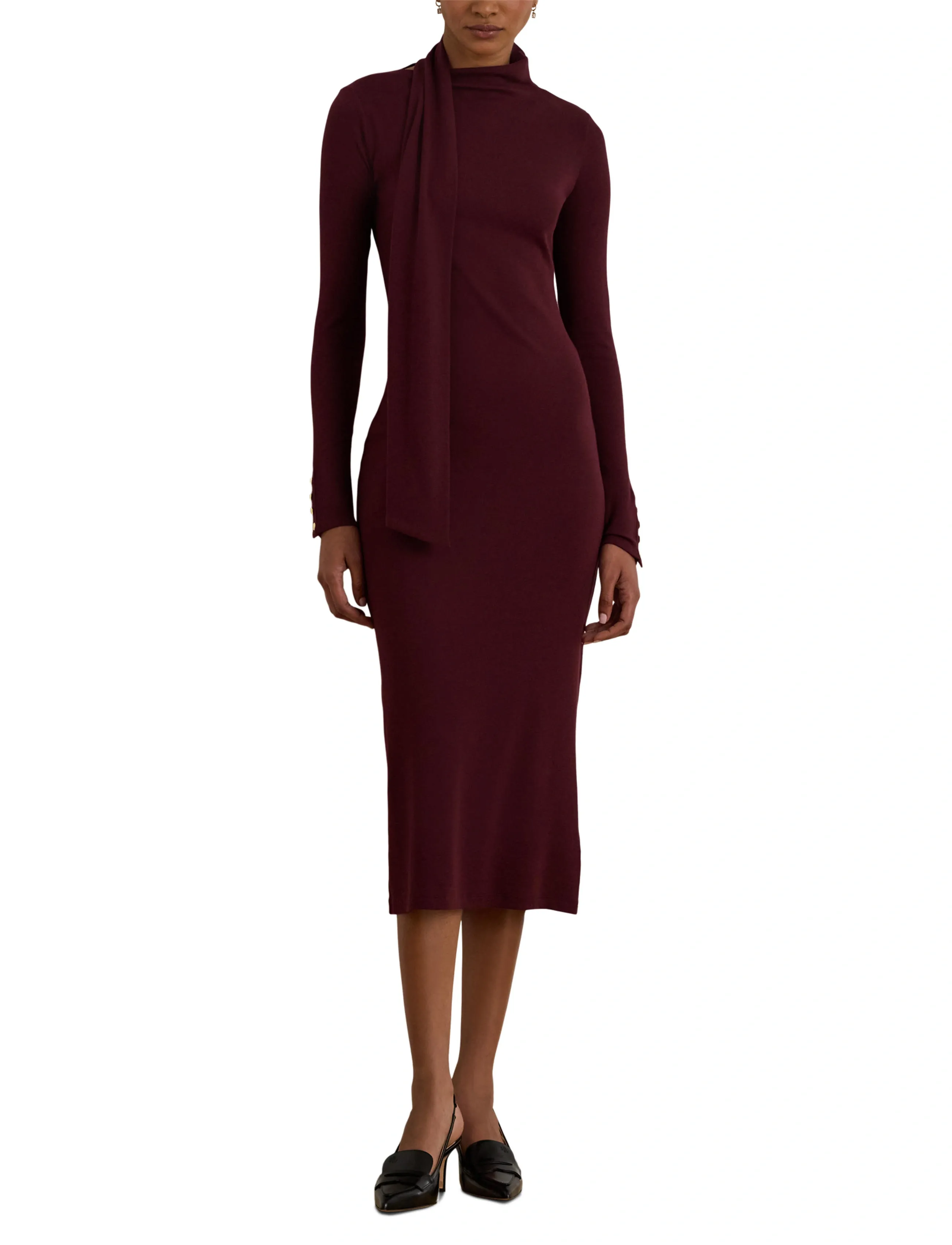 Lauren Ralph Lauren Scarf-Trim Cotton-Blend Rib-Knit Dress stickade klänningar dam – bild 6