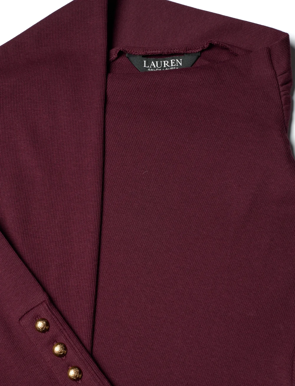 Lauren Ralph Lauren - Scarf-Trim Cotton-Blend Rib-Knit Dress - strikkjoler - dark garnet - 2