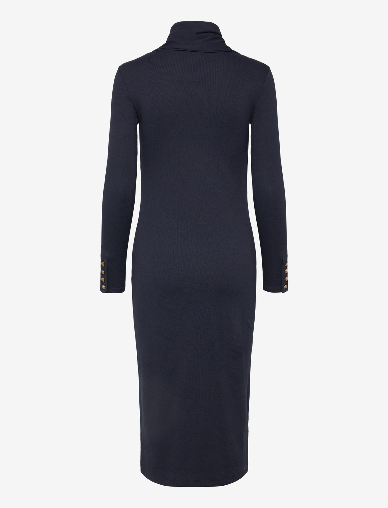 Lauren Ralph Lauren - Scarf-Trim Cotton-Blend Rib-Knit Dress - stickade klänningar - lauren navy - 1