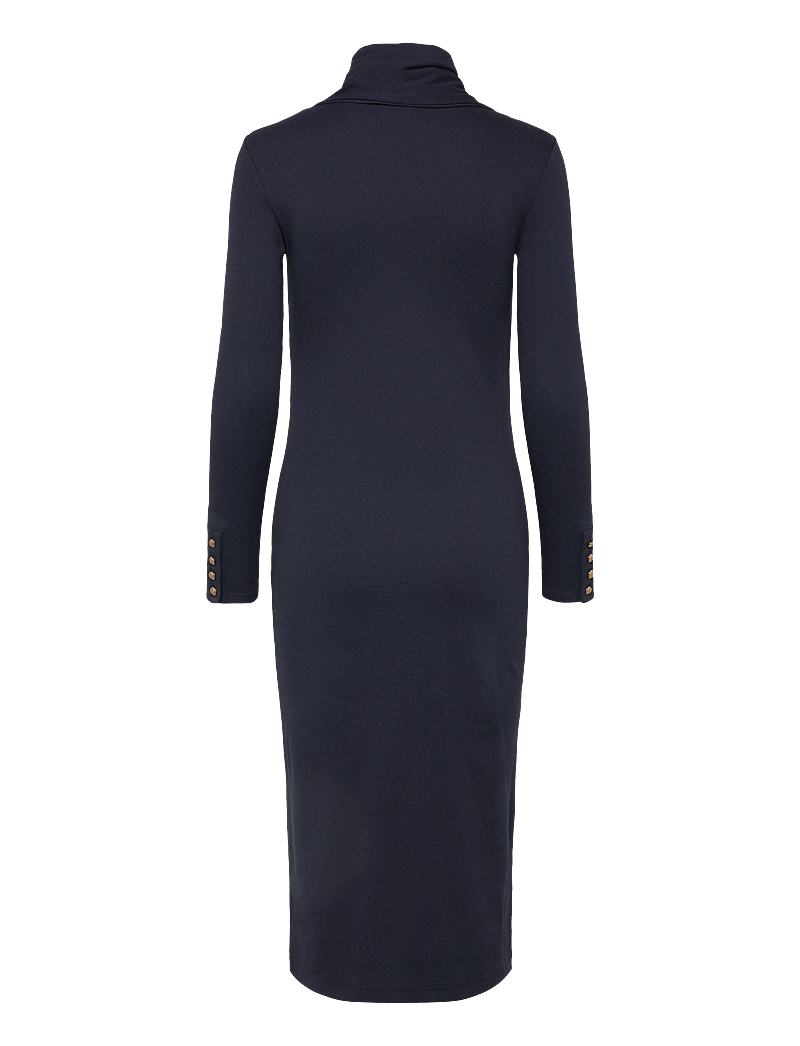 Lauren Ralph Lauren - Scarf-Trim Cotton-Blend Rib-Knit Dress - stickade klänningar - lauren navy - 1