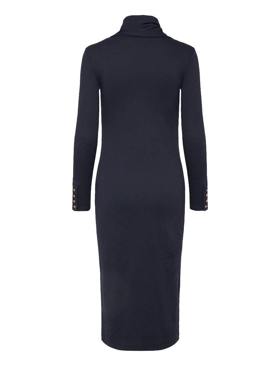Lauren Ralph Lauren - Scarf-Trim Cotton-Blend Rib-Knit Dress - knitted dresses - lauren navy - 2