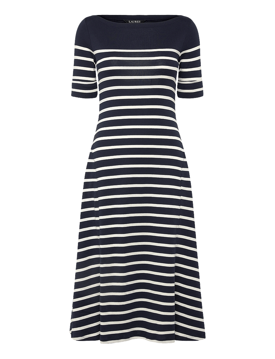 Lauren Ralph Lauren - COTTON BABY 1X1 RIB-KNIT DRESS - midi kjoler - lauren navy/masca - 1