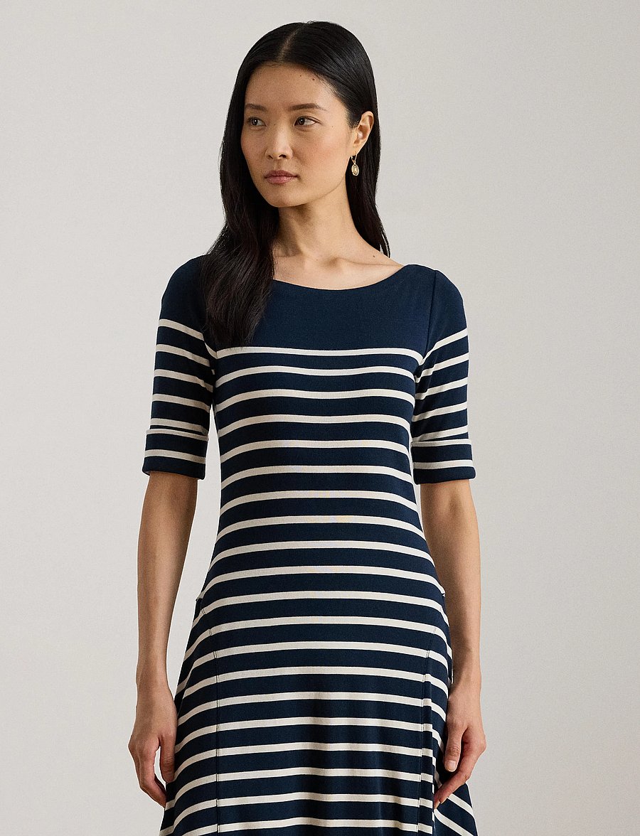 Lauren Ralph Lauren - COTTON BABY 1X1 RIB-KNIT DRESS - midi kjoler - lauren navy/masca - 0