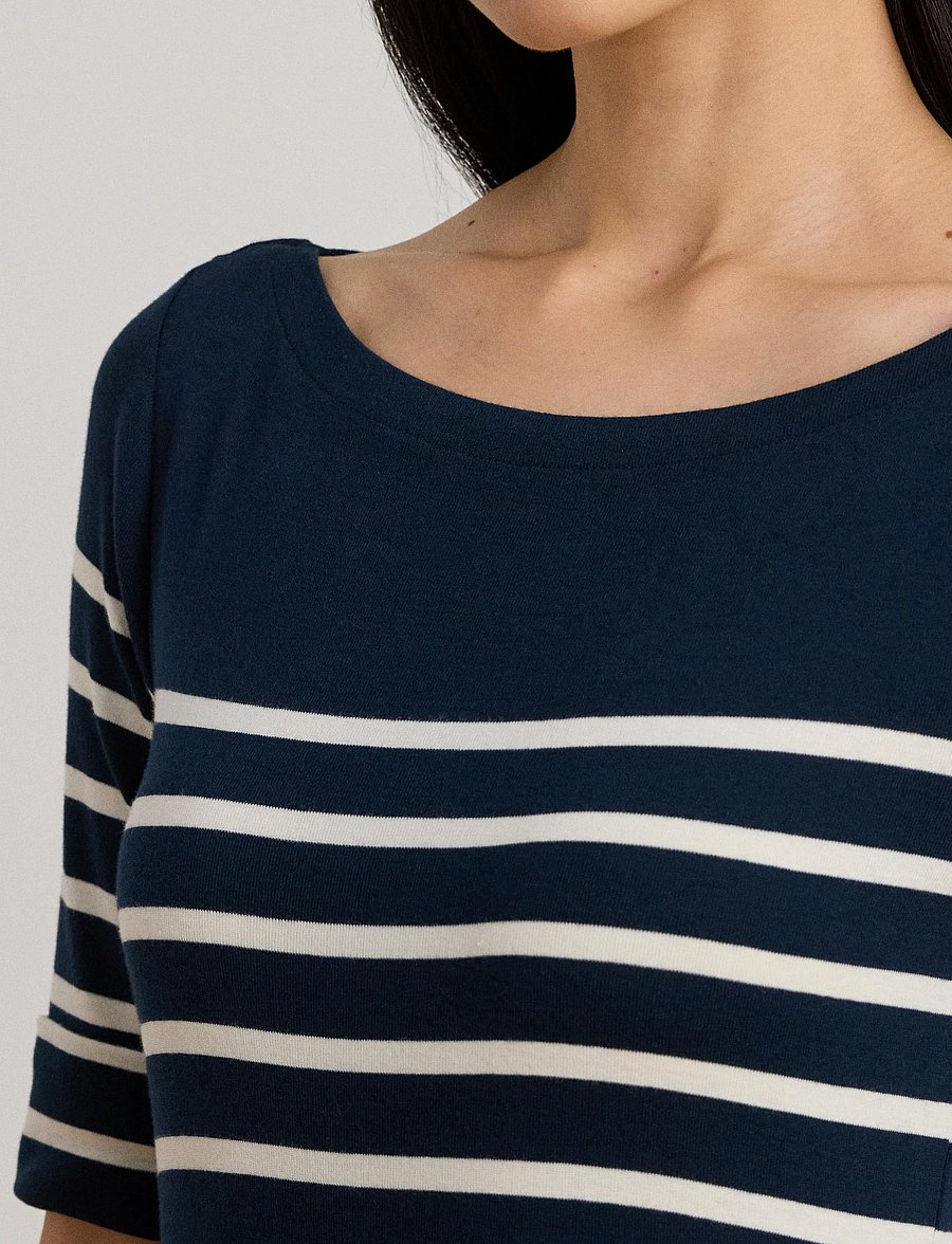 Lauren Ralph Lauren - COTTON BABY 1X1 RIB-KNIT DRESS - midi kjoler - lauren navy/masca - 4