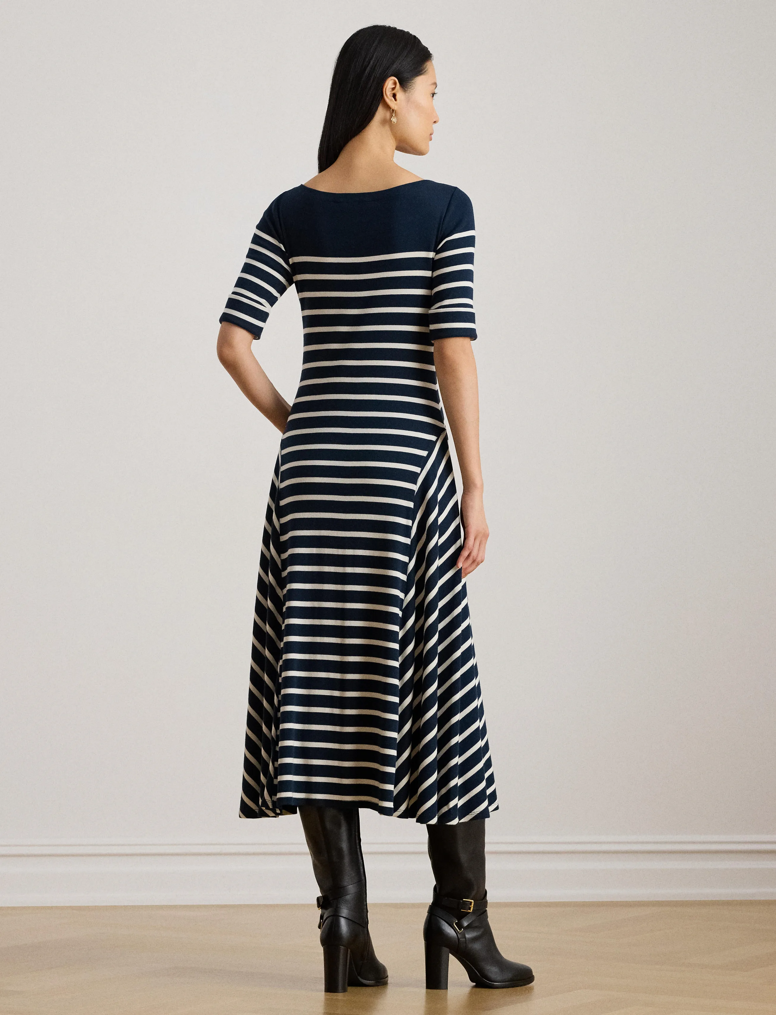 Lauren Ralph Lauren - COTTON BABY 1X1 RIB-KNIT DRESS - midikleider - lauren navy/masca - 5