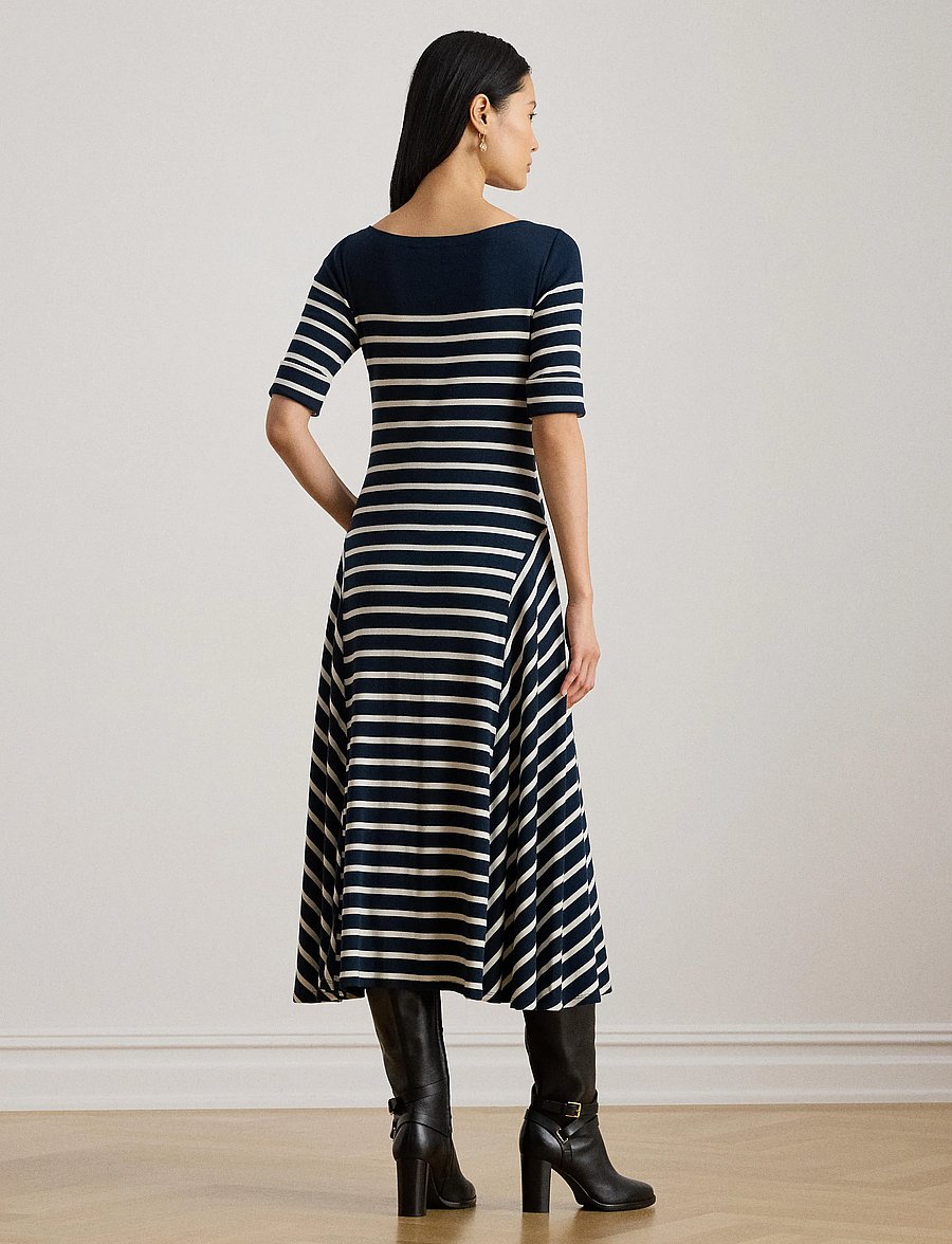 Lauren Ralph Lauren - COTTON BABY 1X1 RIB-KNIT DRESS - midi kjoler - lauren navy/masca - 5