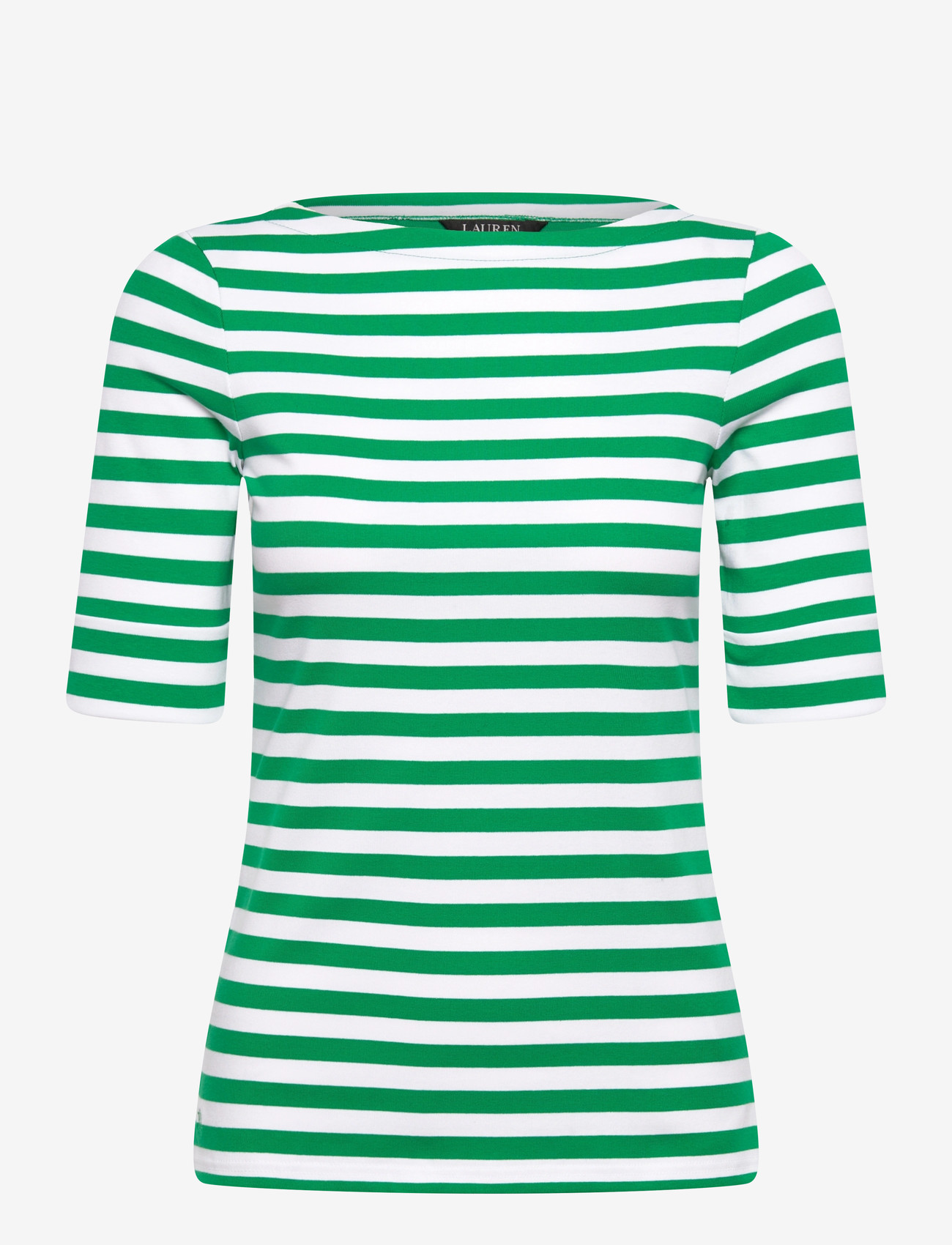 Lauren Ralph Lauren - Striped Stretch Cotton Boatneck Tee - t-shirts - stem/white - 0