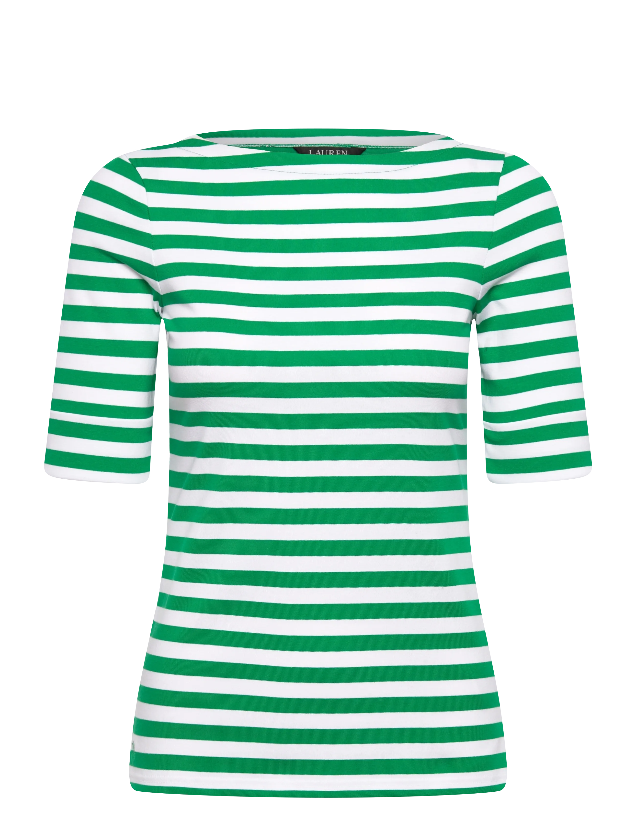 Lauren Ralph Lauren Striped Stretch Cotton Boatneck Tee - T-shirts & Toppe - STEM/WHITE / green