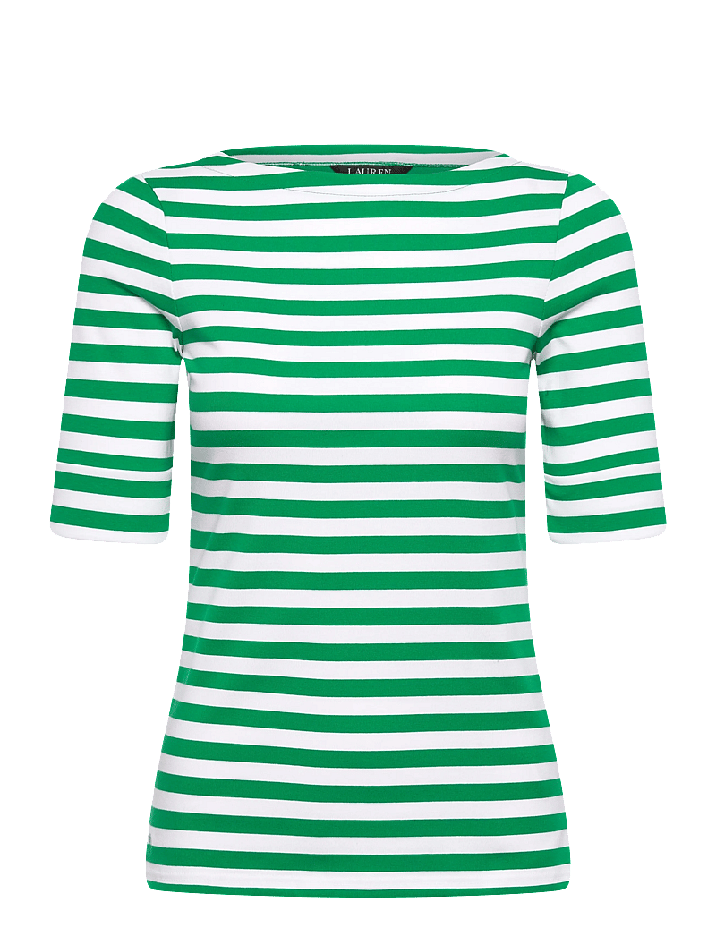 Lauren Ralph Lauren - Striped Stretch Cotton Boatneck Tee - t-shirts - stem/white - 0